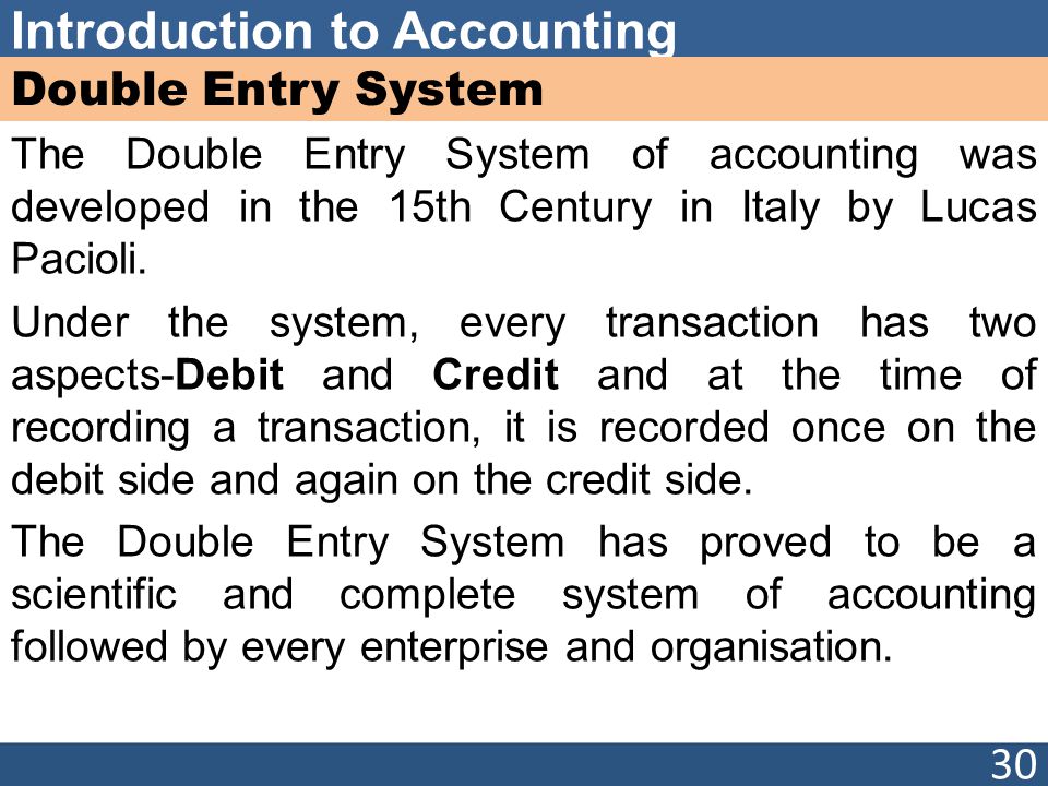 Double entry system of accounting